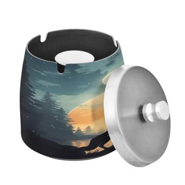 Imagem de Blueangle Cinzeiro de lobo com tampa para cigarros, à prova de vento/chuva, aço inoxidável, sem fumaça, inodoro, cinzeiro para uso interno ou externo (382)