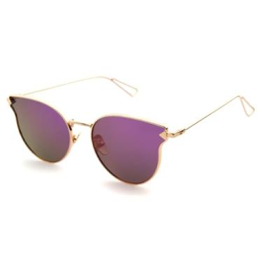 Imagem de HCHES Óculos de Sol Femininos com Lentes Espelhadas Roxas, Revestimento UV400, Estilo Elegante e Moderno em Metal (3)