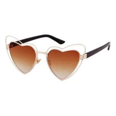Imagem de HCHES Óculos de Sol Femininos Femininos em Formato de Coração Vermelho com Lentes Rosa Vazadas em Metal e Proteção UV400 (2)