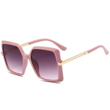 Imagem de JRLLFD Óculos de sol de armação grande de luxo para mulheres e homens, moda para áreas externas, direção, praia, festa, UV400 (rosa, cinza)