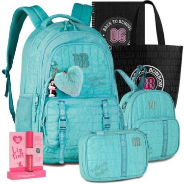 Imagem de Kit Mochila RB Rebecca Bonbon Crinkle Estojo Lancheira Escolar, Azul Á