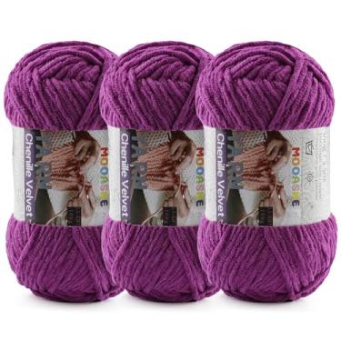 Imagem de 3 fios grossos de 100 g para crochê e tricô – Fio super volumoso de chenille de pelúcia fácil de usar 393 m - Fio de veludo ultramacio para bebês para iniciantes e projetos amigurumi, violeta