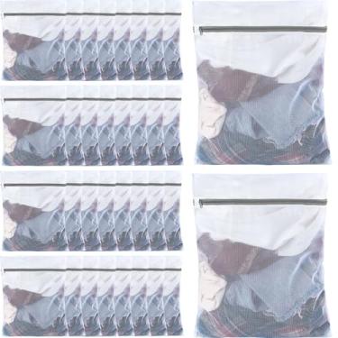 Imagem de Nuenen 50 peças de sacos de lavagem de roupas de malha com zíper lavável na máquina sacos de lingerie para lavar roupas delicadas roupas íntimas blusa meias de viagem (40 x 50 cm, cinza)
