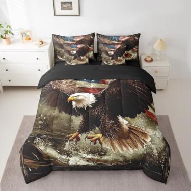 Imagem de Erosebridal Jogo de lençol solteiro de 7 peças, bandeira dos Estados Unidos, para decoração de quarto de crianças, adolescentes e adultos, cama retrô com estampa de pássaros, animais fofos