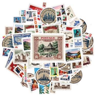 Imagem de Pacote de adesivos decorativos de viagem vintage com 35 peças – Decalques à prova d'água de vinil de marco histórico e mapa retrô para laptops, malas, garrafas de água, cadernos, diários e álbuns de