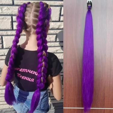 Imagem de Extensão de rabo de cavalo sintético de 60 cm com faixa elástica para cabelo faça você mesmo, acessórios de cabelo trançados longos e retos coloridos (roxo)