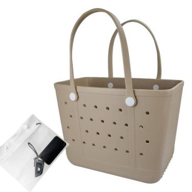 Imagem de Bolsa Tote Extra Grande de Playa de Goma UeKeKicg Color Almendra
