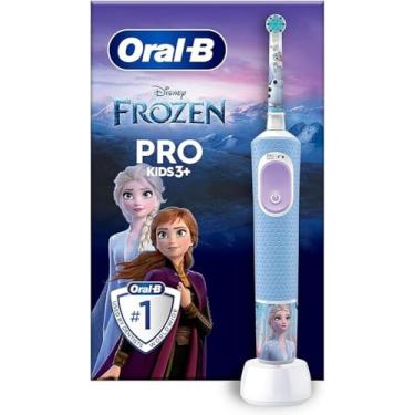 Imagem de Oral-B Pro Kids Escova de dentes elétrica infantil Disney Frozen, 1 escova macia, temporizador e vibração, bateria recarregável, 4 adesivos, a partir de 3 anos