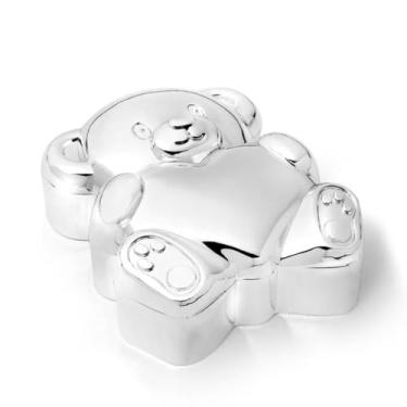 Imagem de Zilverstad, Caixa porta dente de leite e cachos de cabelo, Meu primeiro dente e cacho, Banhado a prata, Urso deitado, Prata