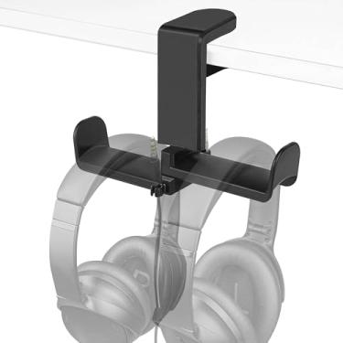 Imagem de GEEKRIA PC Gaming Dual Headphone Stand, Clip On Desk Headphone Holder, 360 Rotation Adjustable, Under Desk Headset Holder Compatible with Sennheiser, Bose, Beats, Razer, Sony (Black)