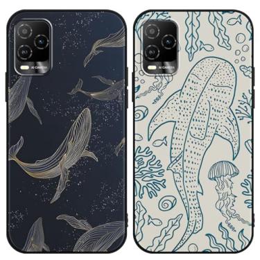 Imagem de Zrutru Pacote com 2 capas de telefone estéticas de verão para BLU View 5 Pro B170D 17.1 cm, desenho animado bonito tubarão baleia oceano recifes de coral capas padrão água-viva para meninas e mulheres