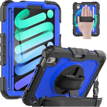 Imagem de Capa para iPad mini 7/Mini 6 de 8,3 polegadas com alça de ombro, alça de mão e suporte para lápis, capa protetora resistente à prova de choque para iPad mini 7ª (A17 Pro)/6ª geração para crianças