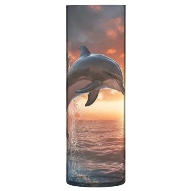 Imagem de Wassud Vaso de mergulho com golfinho pôr do sol para flores, cilindro de plástico, estilo de casa de fazenda, decoração de quarto, decoração de casa, estética chique