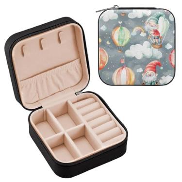 Imagem de YETTASBIN Caixa de joias de gnomo de balão de ar quente para adolescentes, meninas, mulheres, presente de aniversário, Natal, caixa de armazenamento portátil de couro PU, mini estojo de joias de