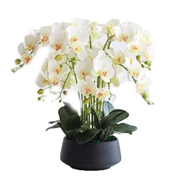 Imagem de Flores artificiais para decoração Arranjos de flores de orquídeas artificiais com conjunto de vaso 3D de alta simulação Phalaenopsis Ikebana Flor artificial grande A