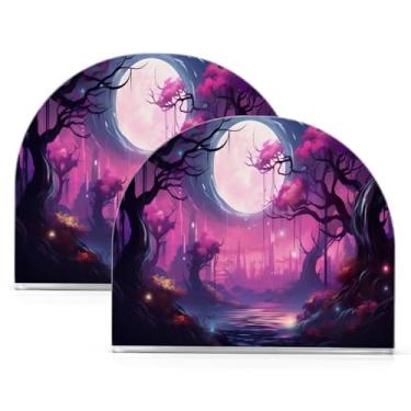 Imagem de Wassud Porta-guardanapos acrílico floresta violeta mística, dispensador de guardanapos de papel moderno em forma de U para mesa, cozinha, sala de jantar, bancada 2 peças (comporta 50-60 guardanapos)