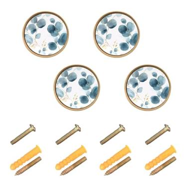 Imagem de xigua 4 maçanetas de armário de eucalipto aquarela redondas de zinco sólido, puxadores decorativos de 3,5 cm para armário de banheiro, cômoda, armário e guarda-roupa