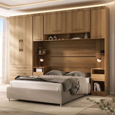 Imagem de Quarto Modulado Queen com Guarda-roupas Maleiro e Cabeceira Paris Master Luciane Moveis