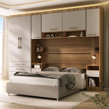 Imagem de Quarto Modulado Queen com Guarda-roupas Maleiro e Cabeceira Paris Master Luciane Moveis