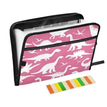 Imagem de CEBUGI Pasta expansível de 13 bolsos, impermeável, sanfonada, organizador de arquivos com etiquetas tamanho A4, organizador de documentos de papel para escola, material de escritório, dinossauros