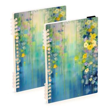 Imagem de Burbuja Cadernos de pintura de flores abstratas, papel pautado universitário A5 com 60 folhas, fichário para diário, escritório, 2 unidades