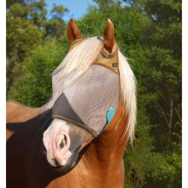 Imagem de Máscaras de mosca para cavalos, máscara padrão sem orelha, 70% de bloqueio UV, máscara respirável para equinos, durável, ajuste confortável para proteção o dia todo, tamanho de cavalo