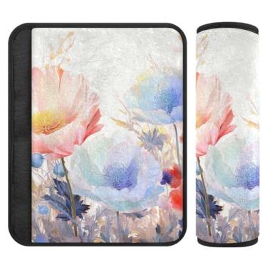 Imagem de Burbuja Capa de cinto de segurança floral para carro, macio, confortável, protetor de cinto de segurança para assento de carro, 1 par pequeno