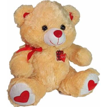 Imagem de Urso De Pelúcia Com Lacinho Detalhes Coração 30Cms Caramelo - Fizzy