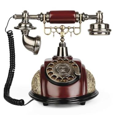 Imagem de Sangyn Telefone vintage retrô giratório telefone fixo telefone antigo telefones à moda antiga para casa, café, bar, estrela decoração de hotel