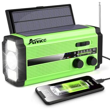 Imagem de AIVICA Rádio de manivela de emergência 5000mAh/18500 mWh com 2 painéis solares, rádio meteorológico portátil AM FM NOAA, rádio alimentado por bateria recarregável, carregador USB, SOS, lanterna