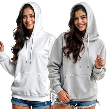 Imagem de Kit 2 Moletom Feminino Blusao Casaco Canguru Com Capuz-Feminino