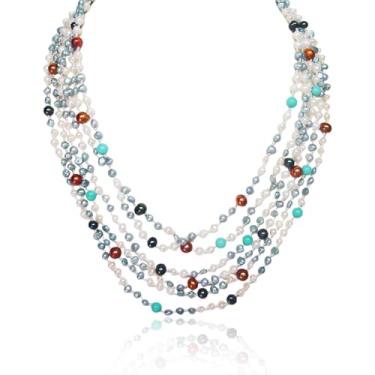 Imagem de IPEARL Elegante colar de pérolas de água doce com vários fios de 61 cm com fecho de prata de pérolas de arroz multicolorido de 4-5 mm. Gesto para ela - Dia das Mães!, 24", Pérola, Pérola