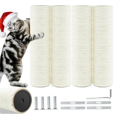 Imagem de Poste de substituição para árvore de gato, pacote com 4 postes de substituição de 25 cm com parafusos M8, peças de torre de gato de sisal natural para reparo e reconstrução de árvore de gato