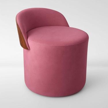 Imagem de Puff Encosto Corino Suede Redondo Confortável Sala Moderno Cor:rose