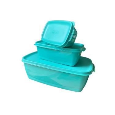 Imagem de Kit Com 3 Potes Com Tampa Retangular Leve ao Micro-ondas Freezer Máquina de Lavar É Livre de BPA 450 ML, 1.150 ML, 3.500 ML Vasilha de Plástico Premium Moderna Clean FONSES (Verde Tifany)