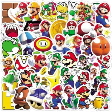 Imagem de 50 peças de adesivos Mario de desenho animado para crianças, decalque de vinil à prova d'água Mario para garrafa de água, laptop, brinquedo adesivo para decoração faça você mesmo, para-choque