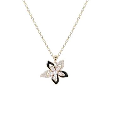Imagem de Colar feminino com pingente de flor de zircônia cúbica de ouro 14K com corrente ajustável de 40 a 45 cm (caixa de presente incluída). Joias românticas para ela (aniversário, dia dos namorados