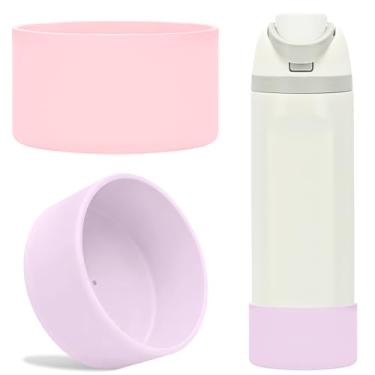 Imagem de TQONEP 2 peças de bota de silicone para garrafa de água Owala 680 g 947 g, capa protetora antiderrapante para garrafa de água de aço inoxidável Flip/Twist/FreeSip (rosa + roxo, 680 g)