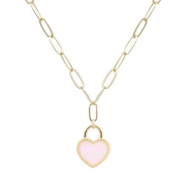 Imagem de Jovialpixie Colar feminino banhado a ouro 14K com medalhão de coração elegante e minimalista com corrente ajustável de 40,6 a 45,7 cm, joia delicada para presente diário para ela, dia dos namorados