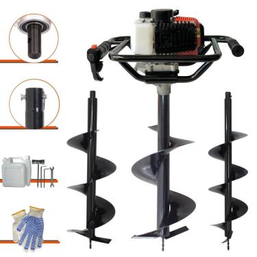 Imagem de Perfurador de Solo Trado Motorizado Vant VPS52 À Gasolina 2T 52cc 2HP 6.500rpm + KIT 3 Brocas 80x20cm, 80x25cm e 80x30cm P/ Elevação de Cercas