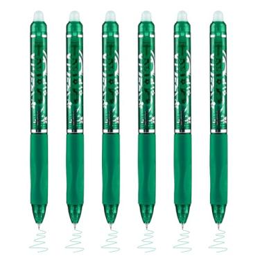 Imagem de Valtiner 6 canetas apagáveis retráteis, canetas coloridas de tinta verde gel clicker com borrachas, caneta de escrita lisa de ponta fina de 0,5 mm para anotações, suprimentos de palavras cruzadas