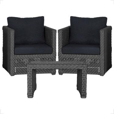 Imagem de Mesa E 2 Poltronas Madri Corda Náutica Estofado 12 Trama Preto