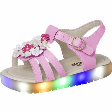 Imagem de Sandália Infantil Menina Luz Led Que Acende Com Flor - Lumie, Rosa, 21