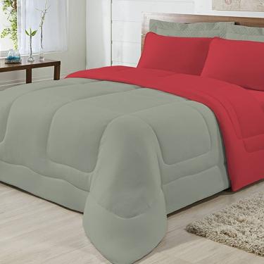 Imagem de Edredom Dupla Face 100% Algodão Malha Casal Gran Moratta 01 Peça - Vermelho/ Cinza