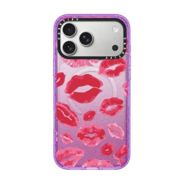 Imagem de CASETiFY Capa Impact para iPhone 17 Pro Max [fina/compatível com Magsafe/2,5 m. Proteção contra quedas de grau militar 4X] - Beijos de batom - Glitter Roxo