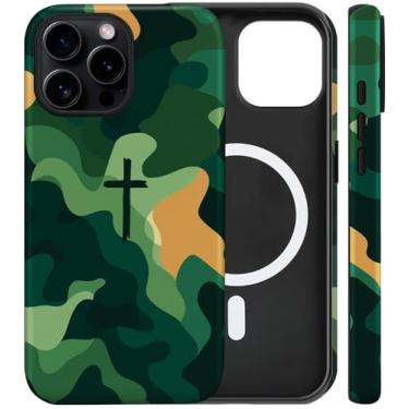 Imagem de Capa magnética para iPhone 16 Pro, capa de telefone camuflada cristã, à prova de choque, fina, macia de TPU e policarbonato rígido, capas protetoras compatíveis com MagSafe para meninos religiosos