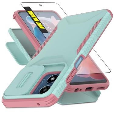 Imagem de AWZHYDT Capa para Motorola Moto G Play 5G 2024, Moto G 5G 2024 | com 1 protetor de tela HD e capa de câmera deslizante [2 em 1] Capa protetora resistente à prova de choque (menta)