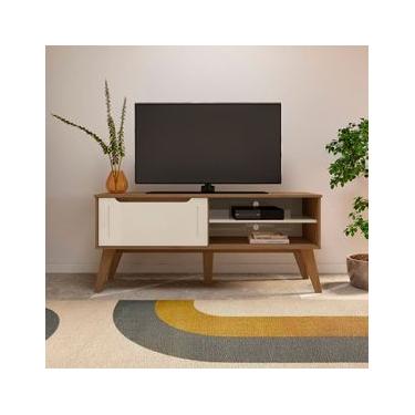 Imagem de Rack Artely Lotus com 1 Porta e 2 Nichos, 134cm de Largura, Ideal para TV de até 60`` – Cinamomo/Off White