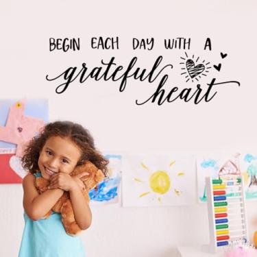 Imagem de SUPERDANT Adesivos de parede Grateful Heart Adesivos de parede de texto, adesivos de arte de parede, decoração de vinil, decalques em forma de coração, decoração de arte para casa, escritório, sala de