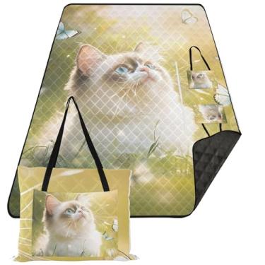 Imagem de TSENQUE Cute Kitten Ragdoll Cat Print Acessórios de Piquenique Dobrável Impermeável Cobertor de Praia Grande Cobertor de Grama Tapete de Campismo 203 cm x 152 cm